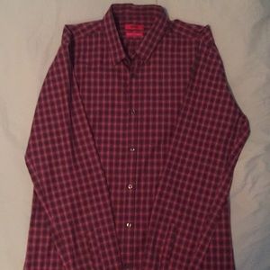 Hugo Boss long sleeve dress shirt. Red and black.